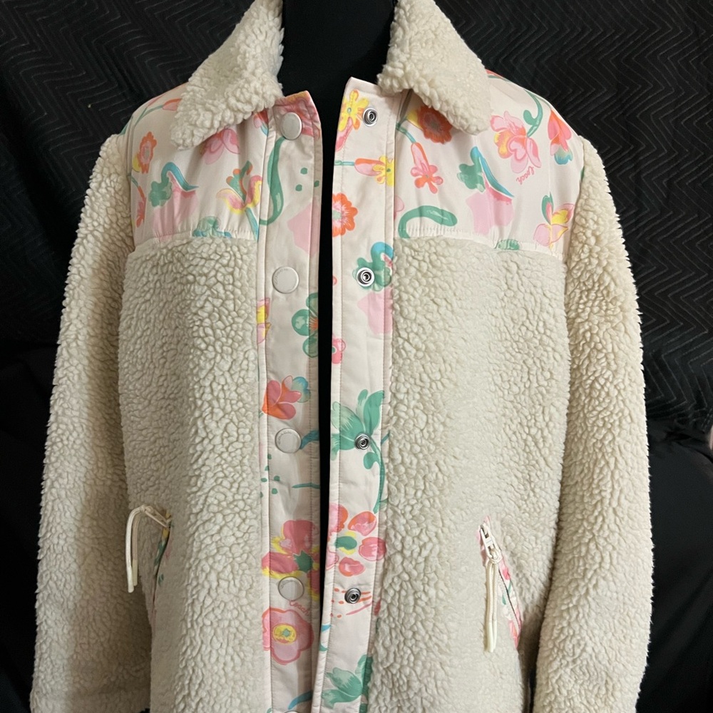 Coach Cream Teddy Jacket with Pastel Patterns